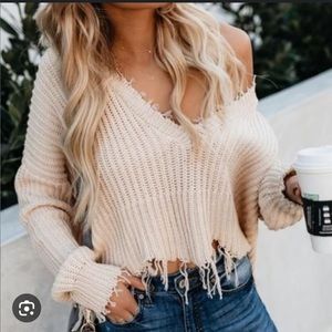 Vici Cropped Distressed Reversible Sweater